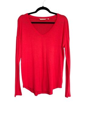 Athleta Women's Red V-Neck Long Sleeve Top Oversized Soft XS